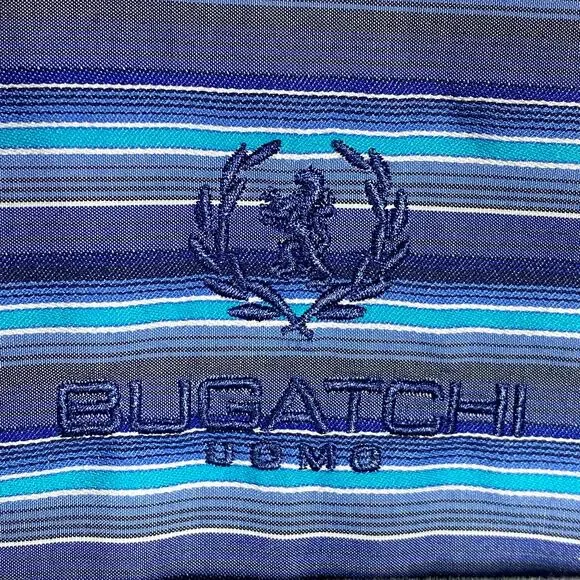 Bugatchi Uomo Shaped Fit Button Down Shirt 100% Cotton Blue Striped Mens - Picture 5 of 5